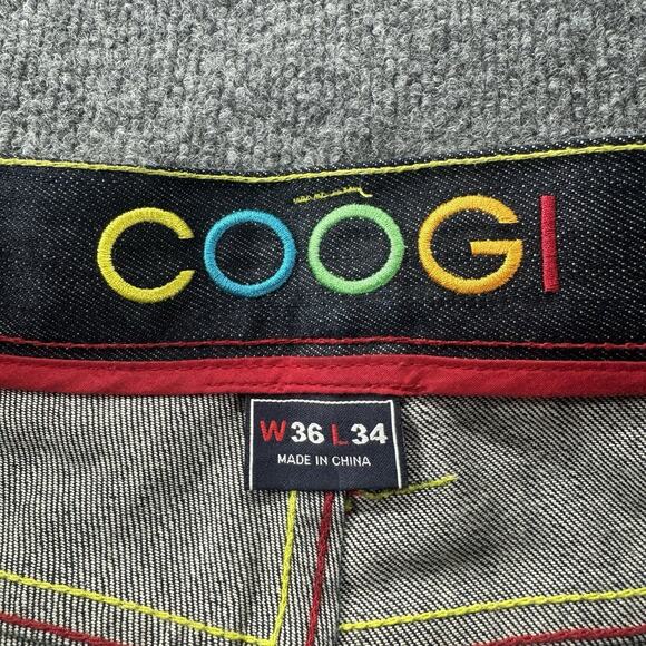 VTG Y2K COOGI Jeans Big Embroidered Spell Out 3D Knit Pattern Baggy Size 36x34 - Picture 6 of 10